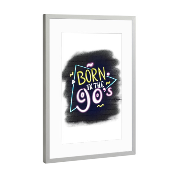 Poster mit Rahmen Silber "Born In The 90s" artboxONE - Typografie,Lustig