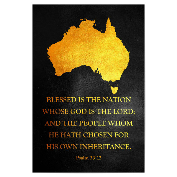 Poster "Australia Bible Verse Gold Map" artboxONE - Reise / Länder - Australia,Gold,Map,Karte