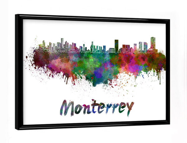 Poster mit schwarzem Rahmen "MONTERREY skyline in watercolor" artboxONE - Städte,Abstrakt,Architektur
