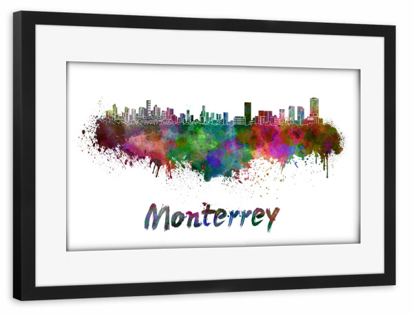 Poster mit Rahmen schwarz "MONTERREY skyline in watercolor" artboxONE - Städte,Abstrakt,Architektur