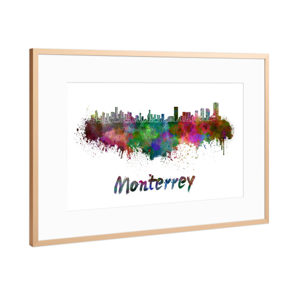 Poster mit Rahmen Kupfer "MONTERREY skyline in watercolor" artboxONE - Städte,Abstrakt,Architektur