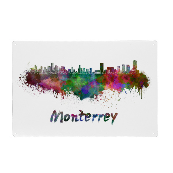 Metall Poster "MONTERREY skyline in watercolor" artboxONE - Städte,Abstrakt,Architektur