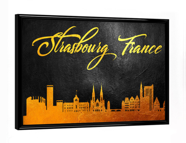 Poster mit schwarzem Rahmen "Strasbourg France Gold Skyline" artboxONE - Städte - Strasbourg,France,Gold,Skyline,Frankreich,Stadt,City