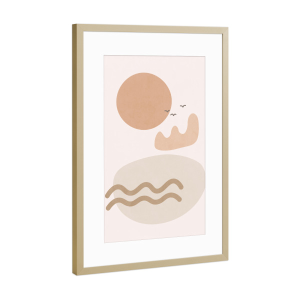 Poster mit Rahmen Gold "Blush Seaside Shapes" artboxONE - Natur,Abstrakt - Morandi,Nature,Simple,Abstract,Shape,Sea,Lake,Ocean,Landscape,Outdoor