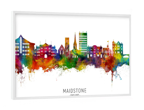 Poster mit weißem Rahmen "Maidstone England Skyline txt" artboxONE - Städte