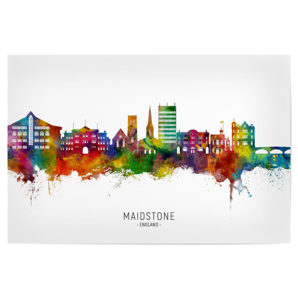 Poster "Maidstone England Skyline txt" artboxONE - Städte - Maidstone,England,Skyline,Cityscape,Stadtbild,Watercolor,Painting,Bunt,Colorful,Stadt