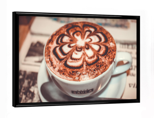 Poster mit schwarzem Rahmen "Coffee Time in Rome" artboxONE - Essen & Trinken - Cappuccino,Kaffee,Tasse,Zeitung,Rom,Nostalgie,Cafe,Trinken