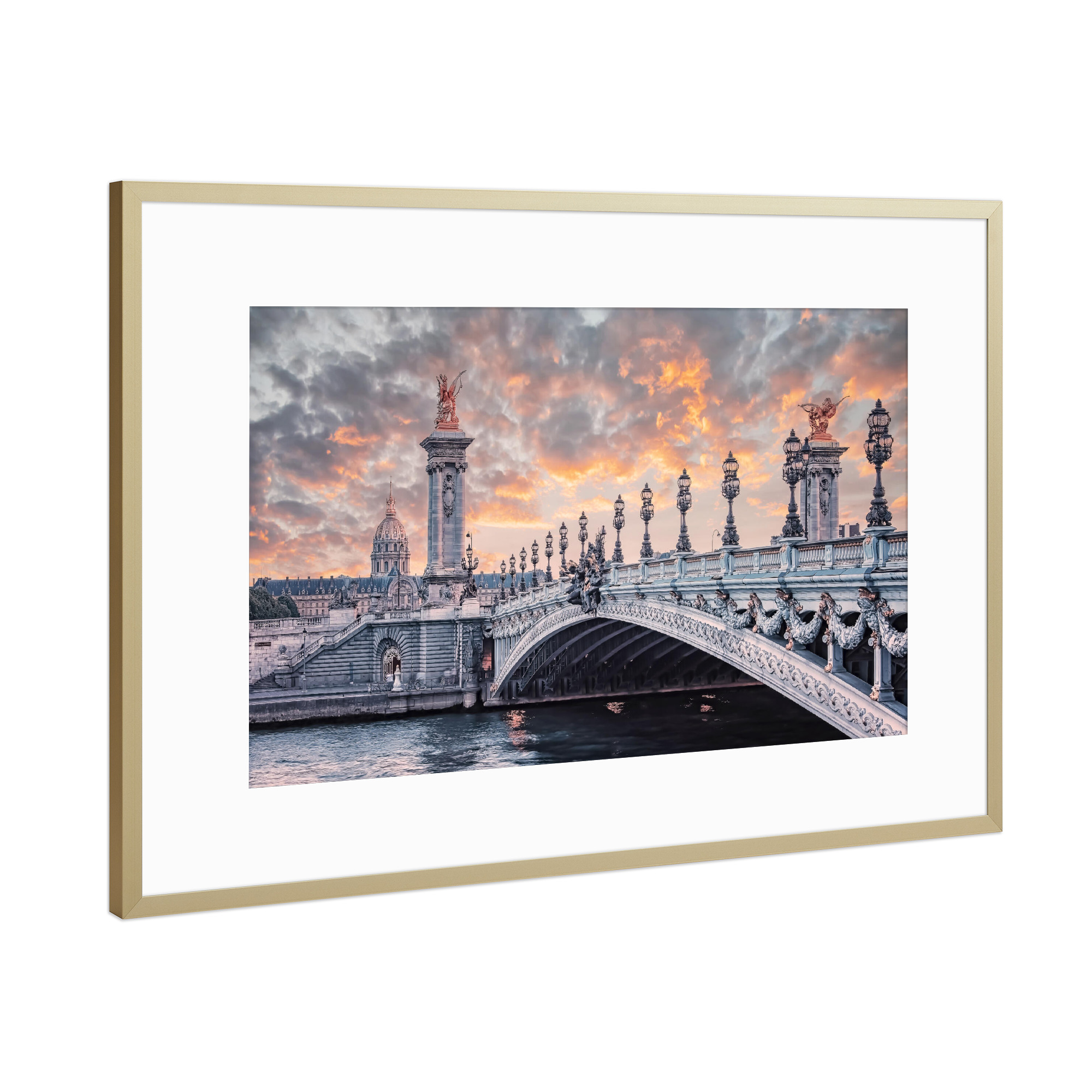 Poster mit Rahmen Gold "Alexandre III Sunset" artboxONE - Städte,Reise,Architektur,Städte / Paris,Reise / Länder