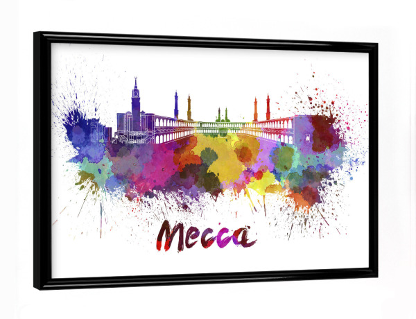 Poster mit schwarzem Rahmen "MECCA skyline in watercolor-b" artboxONE - Städte,Abstrakt,Architektur