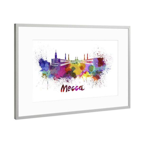 Poster mit Rahmen Silber "MECCA skyline in watercolor-b" artboxONE - Städte,Abstrakt,Architektur