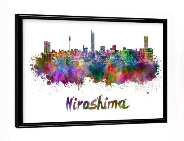 Poster mit schwarzem Rahmen "HIROSHIMA skyline in watercolor" artboxONE - Städte,Abstrakt,Architektur