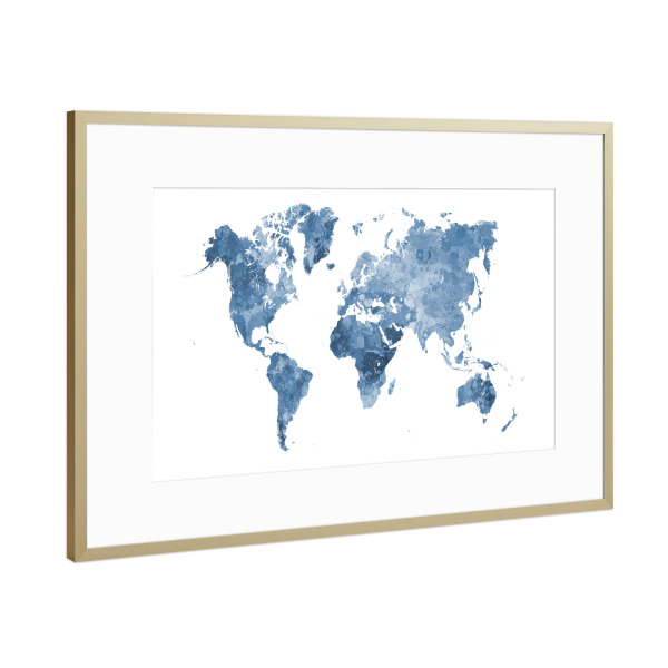 Poster mit Rahmen Gold "Watercolor world map-g" artboxONE - Abstrakt,Kartografie
