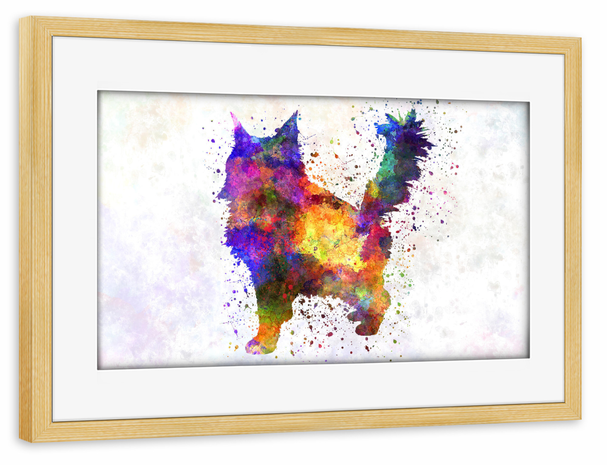 Poster mit Rahmen kiefer "Maine coon cat in watercolor" artboxONE - Tiere,Abstrakt