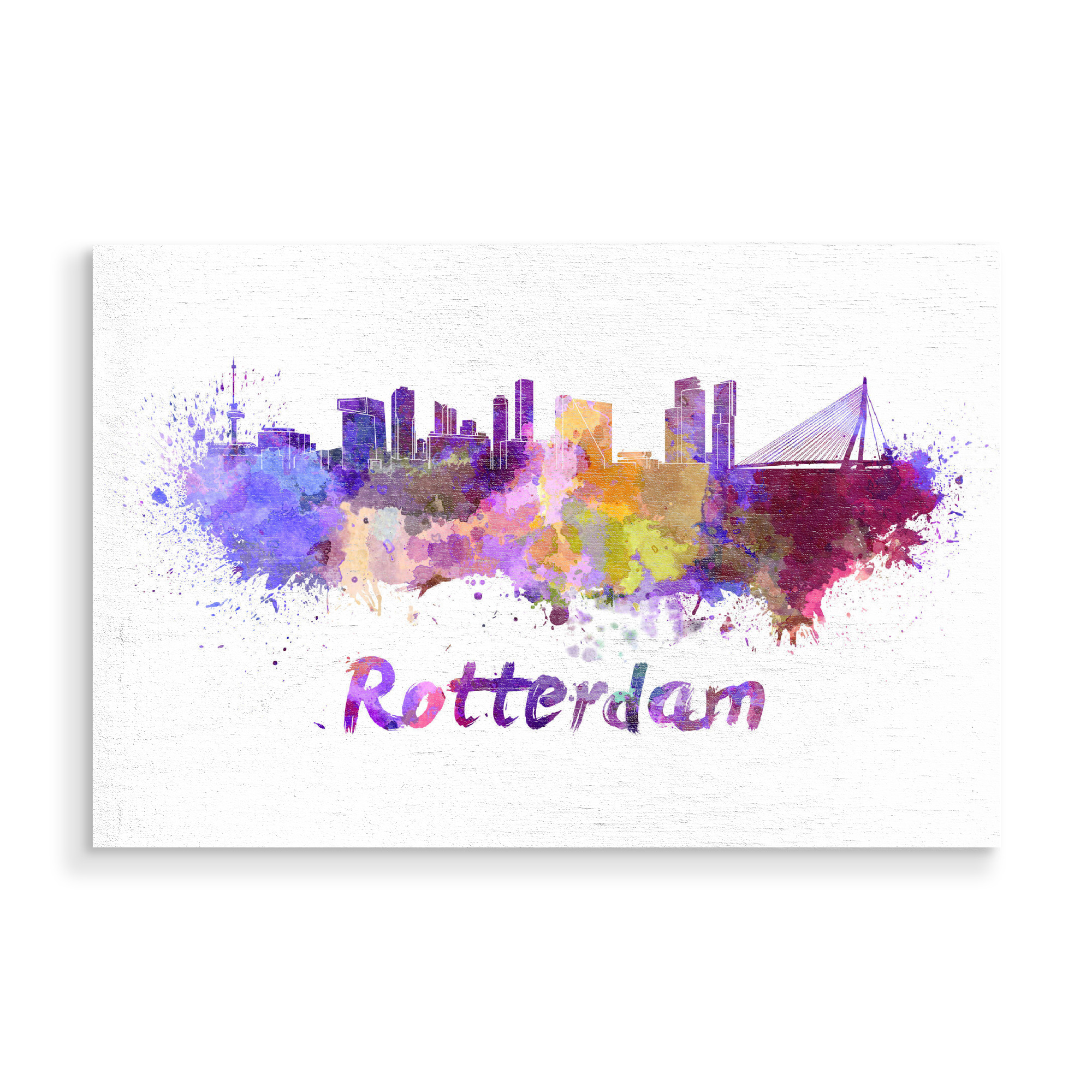 Holzbild "ROTTERDAM skyline in watercolor" artboxONE - Städte,Abstrakt,Automobile