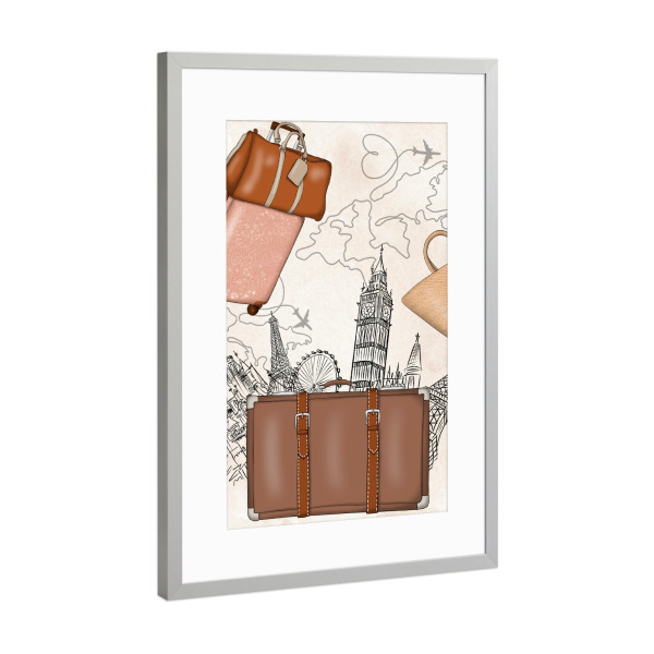 Poster mit Rahmen Silber "Travel Pattern" artboxONE - Städte / London,Reise,Städte / Paris,Reise / Länder