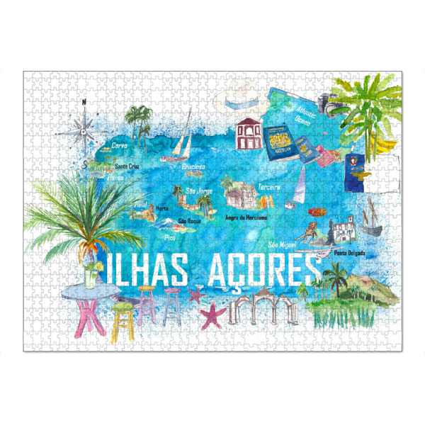 Puzzle Ravensburger "Azores Illustrated Travel Map" artboxONE - Reise,Reise / Strand und Meer,Kartografie