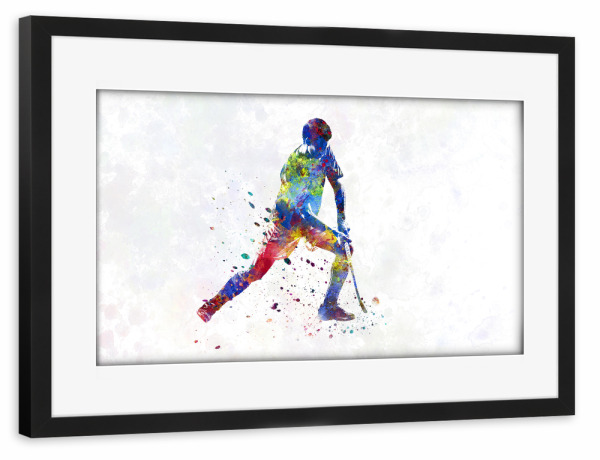 Poster mit Rahmen schwarz "Field hockey in watercolor-b" artboxONE - Abstrakt,Sport