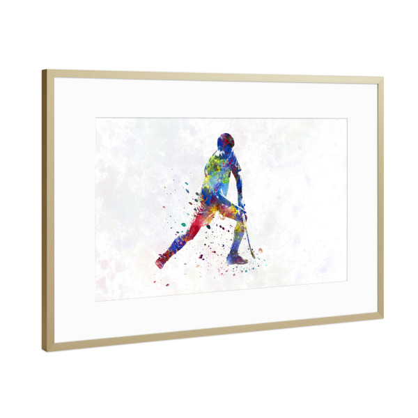 Poster mit Rahmen Gold "Field hockey in watercolor-b" artboxONE - Abstrakt,Sport