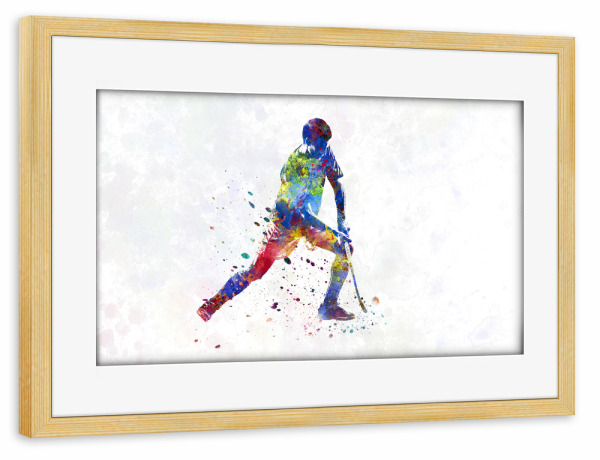 Poster mit Rahmen kiefer "Field hockey in watercolor-b" artboxONE - Abstrakt,Sport