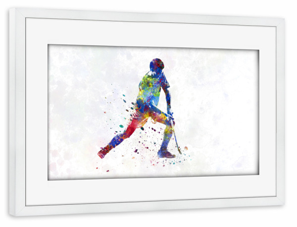 Poster mit Rahmen weiß "Field hockey in watercolor-b" artboxONE - Abstrakt,Sport