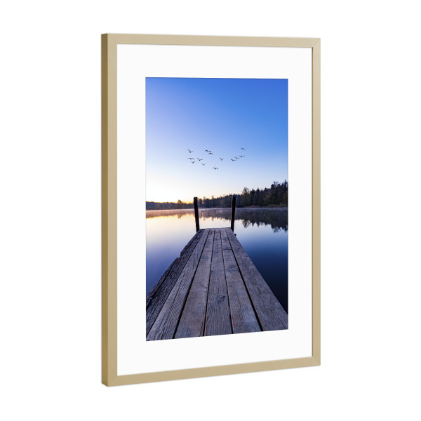 Poster mit Rahmen Gold "Sonnenaufgang mit Steg" artboxONE - Natur,Reise