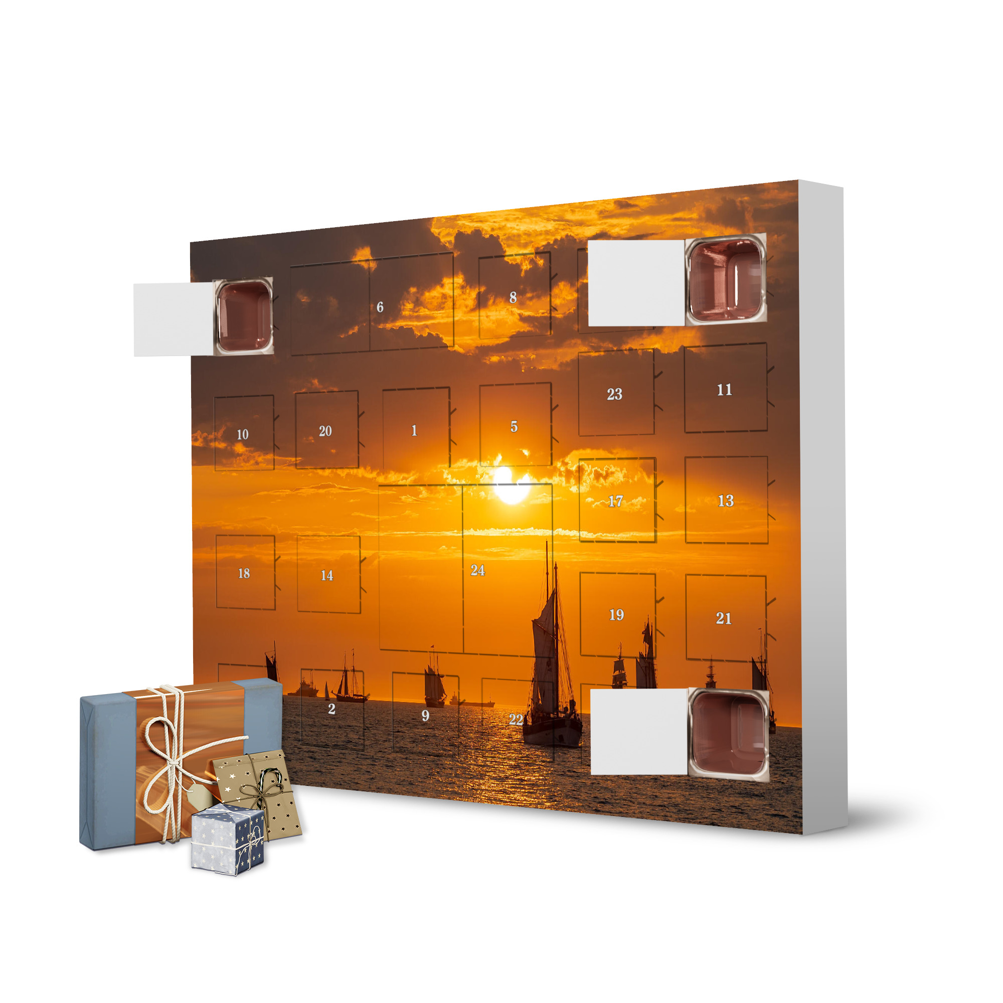 Adventskalender zum Selbstbefüllen Windjammer im Sonnenuntergang artboxONE Adventskalender Natur