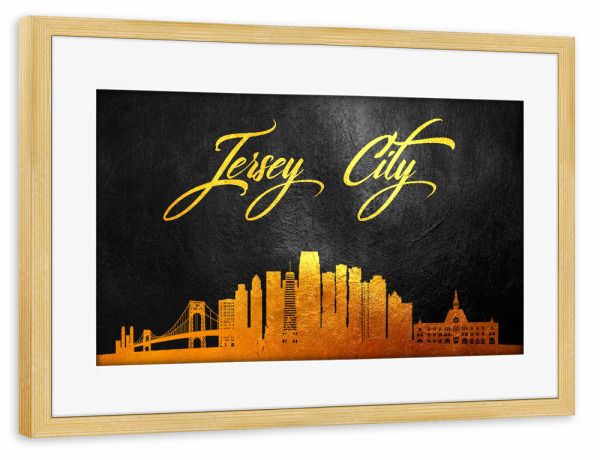 Poster mit Rahmen kiefer "Jersey City New Jersey Gold" artboxONE - Städte - Jersey city,New jersey,Gold,Skyline,City,Stadt