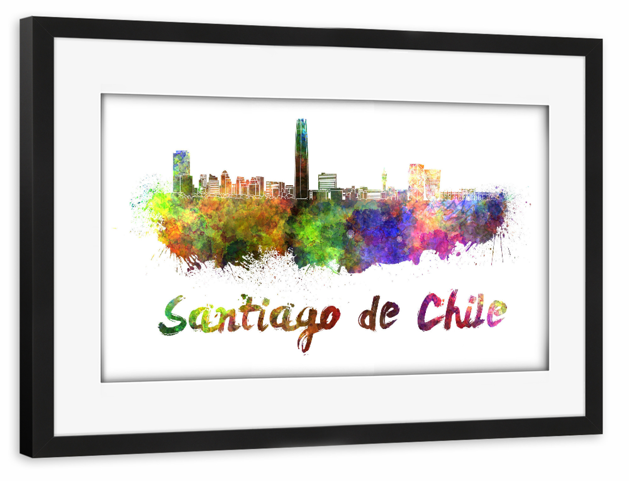 Poster mit Rahmen schwarz "SANTIAGO DE CHILE in watercolor-x" artboxONE - Städte,Abstrakt,Architektur