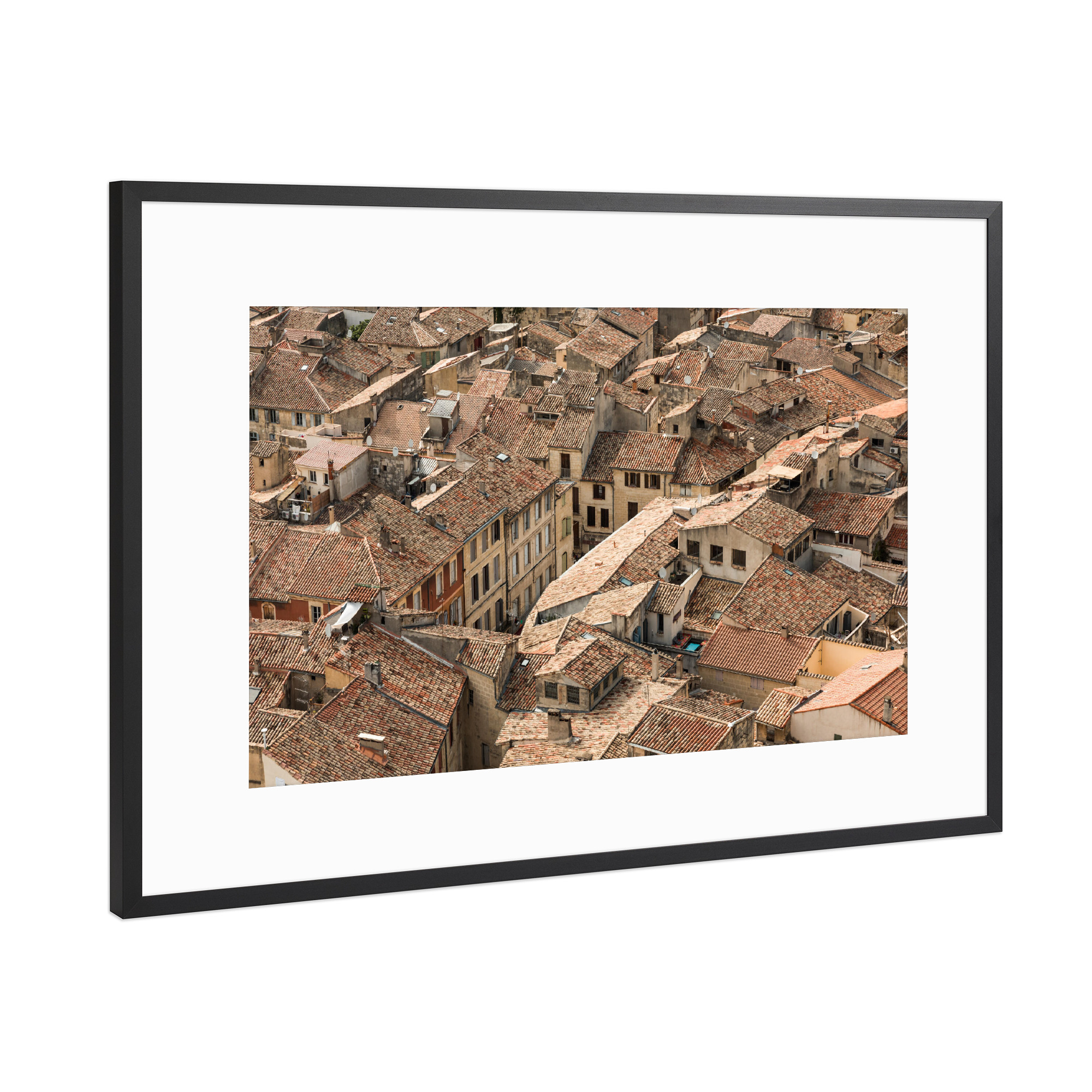 Poster mit Rahmen Schwarz (Metallic) "Roofs of Sommieres" artboxONE - Architektur