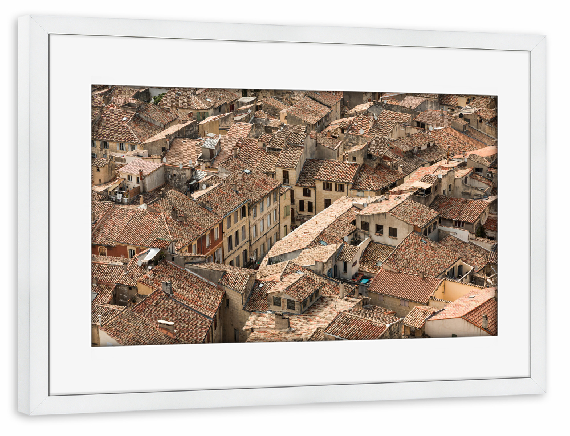 Poster mit Rahmen weiß "Roofs of Sommieres" artboxONE - Architektur