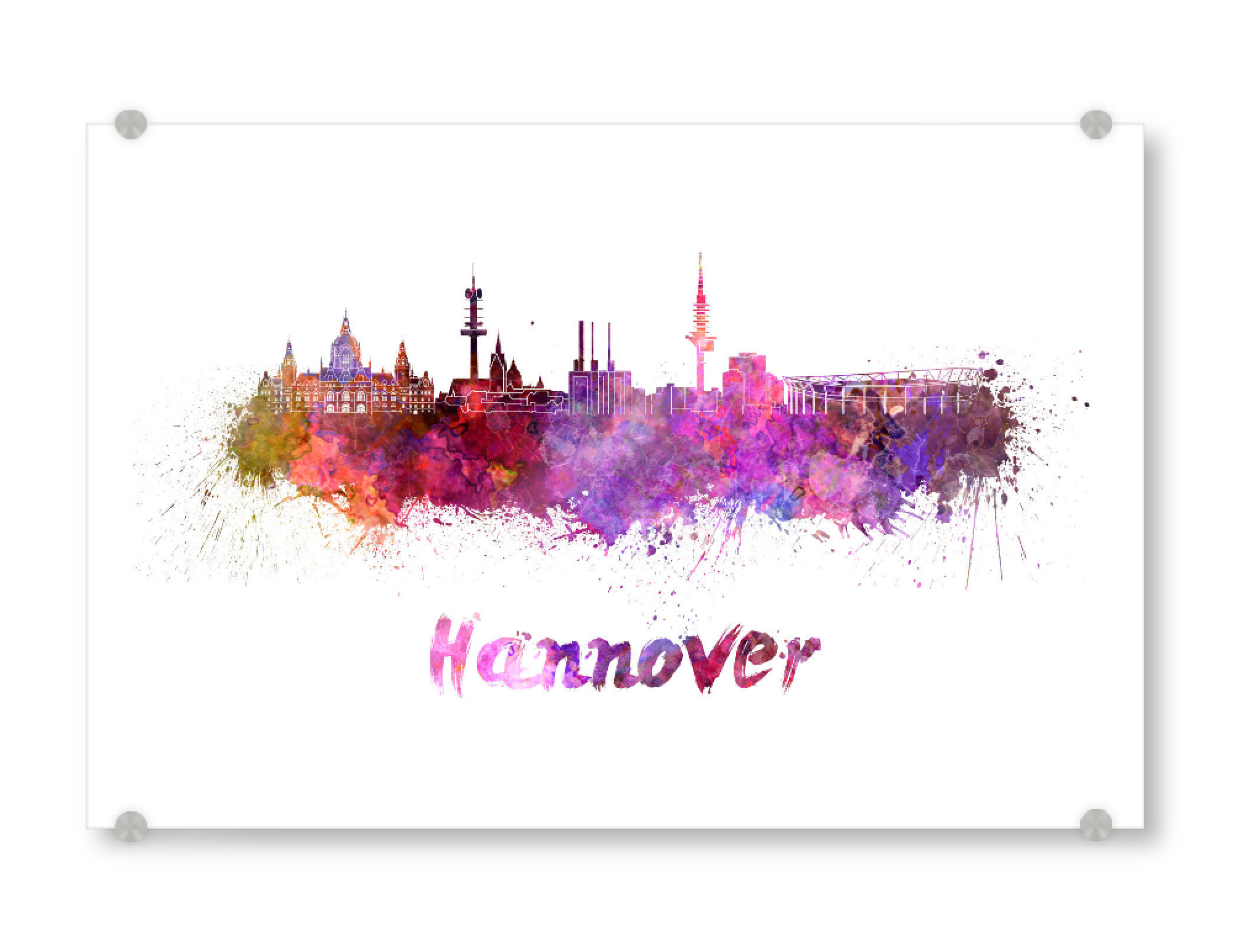 Acrylglasbild "HANNOVER skyline in watercolor-b" artboxONE - Städte,Abstrakt,Architektur