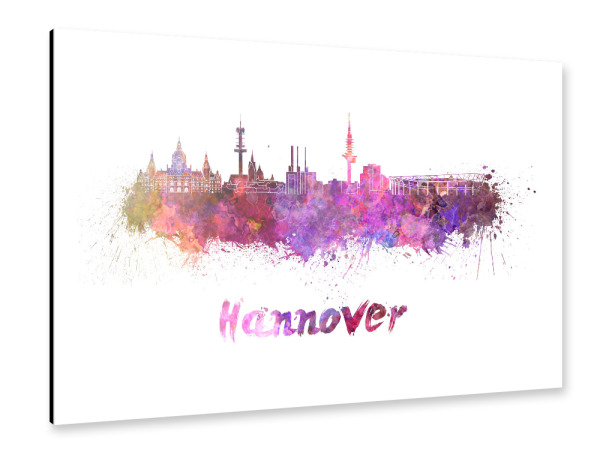 Alu-Dibond "HANNOVER skyline in watercolor-b" 30x20 cm artboxONE