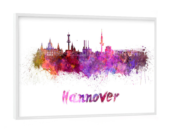 Poster mit weißem Rahmen "HANNOVER skyline in watercolor-b" artboxONE - Städte,Abstrakt,Architektur
