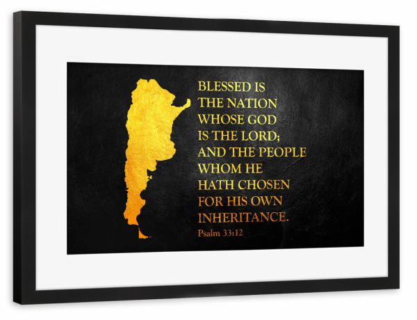 Poster mit Rahmen schwarz "Argentina Bible Verse Gold Map" artboxONE - Reise / Länder - Argentina,Gold,Map,Karte
