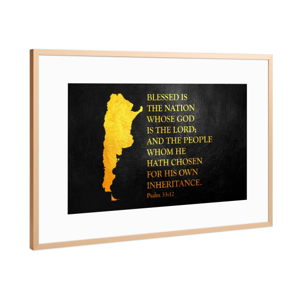 Poster mit Rahmen Kupfer "Argentina Bible Verse Gold Map" artboxONE - Reise / Länder - Argentina,Gold,Map,Karte