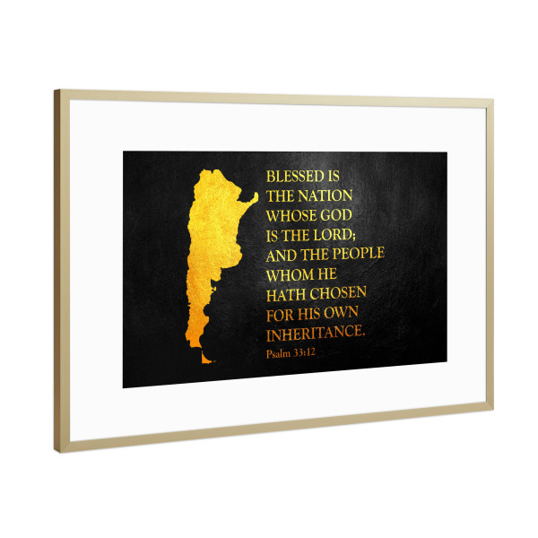 Poster mit Rahmen Gold "Argentina Bible Verse Gold Map" artboxONE - Reise / Länder - Argentina,Gold,Map,Karte