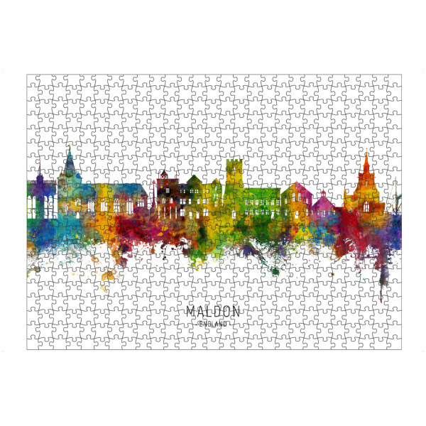 artboxONE Puzzle "Maldon England Skyline txt" artboxONE - Städte - Maldon,England,Skyline,Cityscape,Stadtbild,Watercolor,Painting,Colorful,Bunt