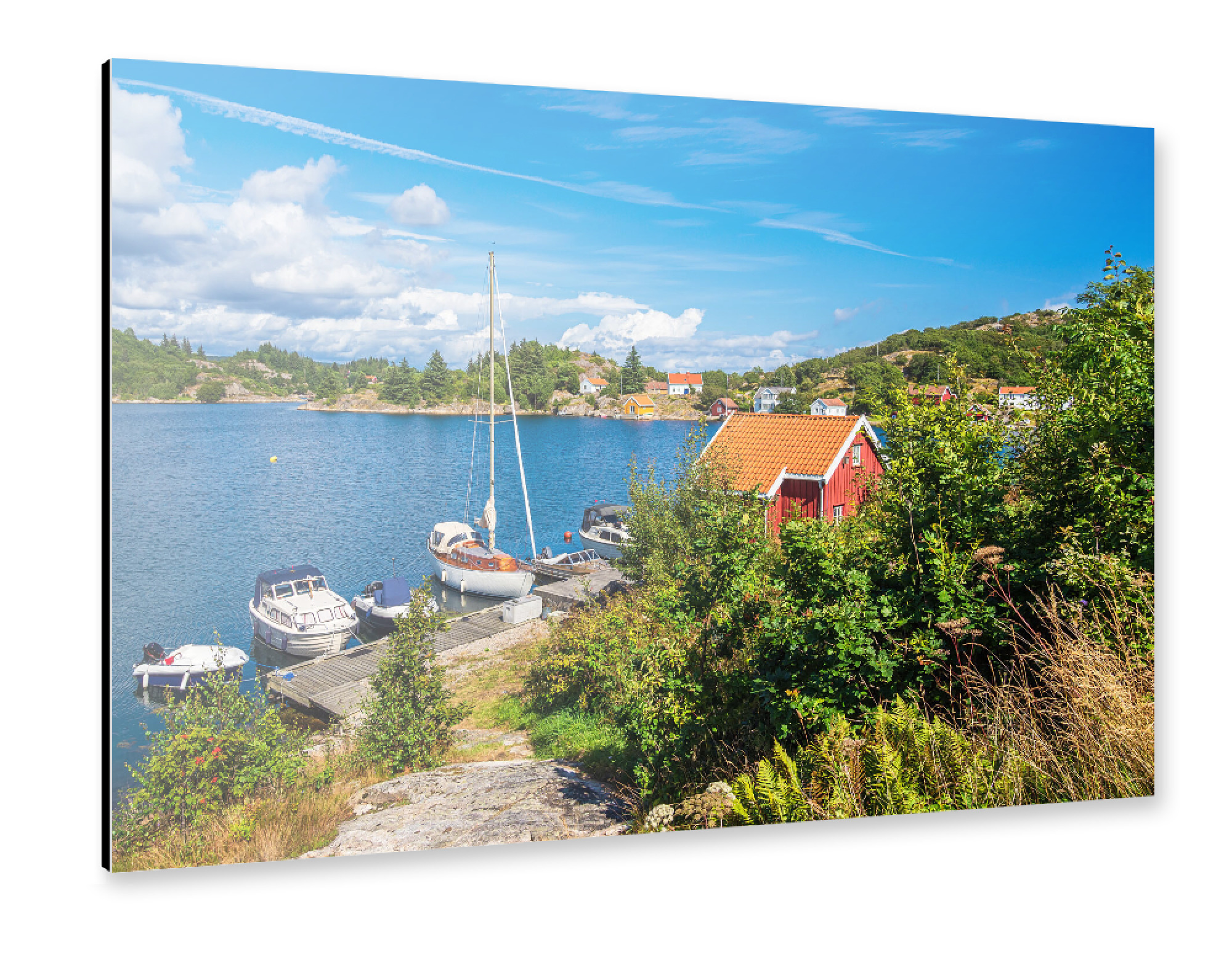 Alu-Dibond "Boot und Haus in Farestad" 75x50 cm artboxONE
