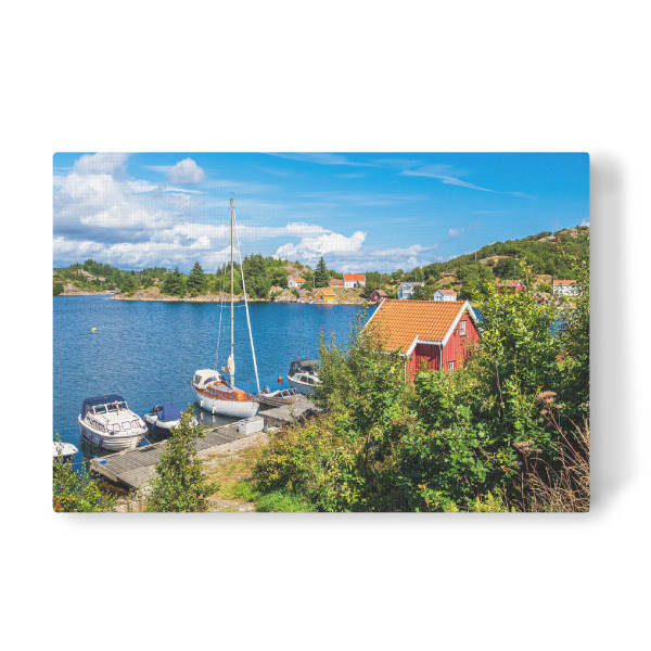 Leinwandbild "Boot und Haus in Farestad" artboxONE - Natur,Reise,Architektur,Reise / Strand und Meer,Reise / Länder