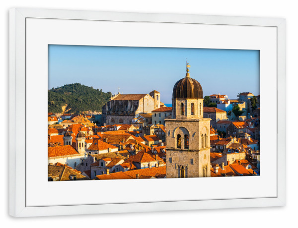 Poster mit Rahmen weiß "Panorama of Dubrovnik, Croatia" artboxONE - Städte