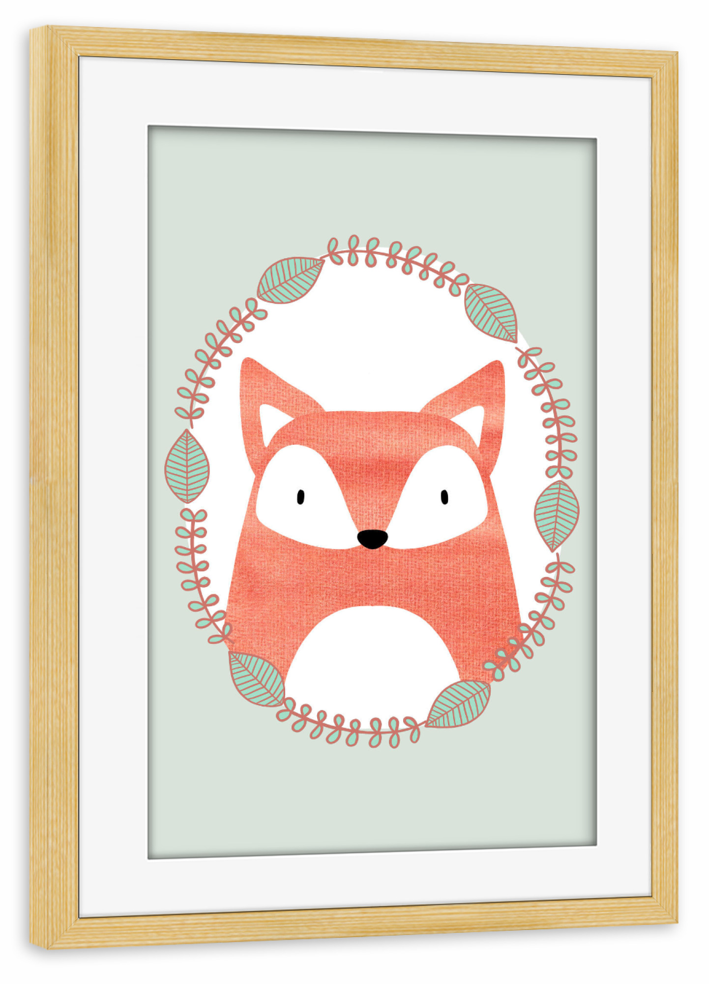 Poster mit Rahmen kiefer "Kleiner Fuchs mit Kranz" artboxONE - Natur,Für Kinder,Tiere,Comic