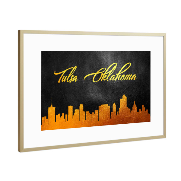 Poster mit Rahmen Gold "Tulsa Oklahoma Gold Skyline" artboxONE - Städte - Tulsa,Oklahoma,Gold,Skyline,City,Stadt