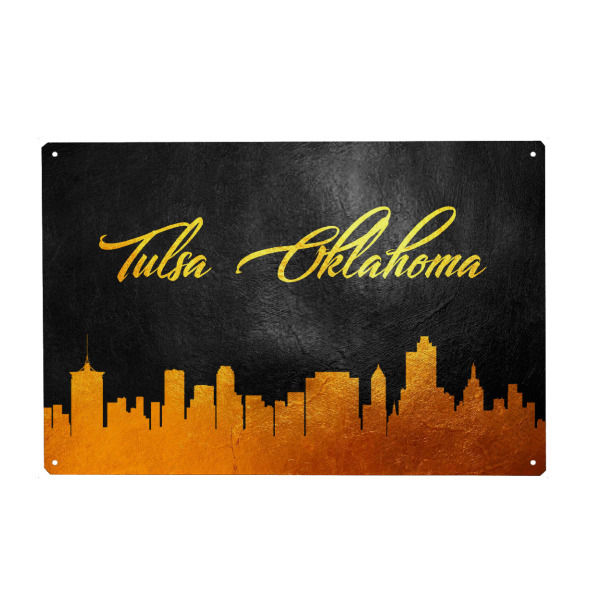 Metall Poster "Tulsa Oklahoma Gold Skyline" artboxONE - Städte - Tulsa,Oklahoma,Gold,Skyline,City,Stadt - Blechschild