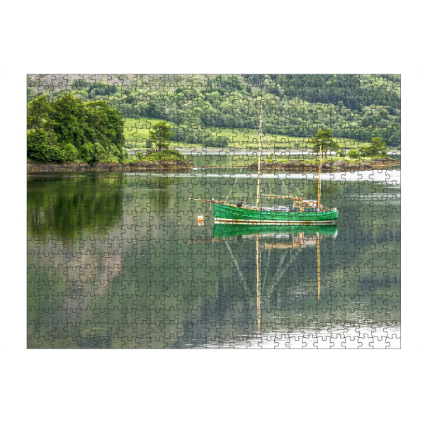 Puzzle Ravensburger "Grünes Fischerboot m Loch Leven" artboxONE - Natur,Reise,Reise / Länder - Schottland,Fischerboot,Grün,Reise,Natur