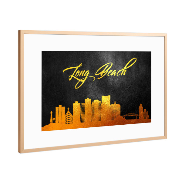 Poster mit Rahmen Kupfer "Long Beach California Gold" artboxONE - Städte - Long beach,California,Gold,Skyline,City,Stadt
