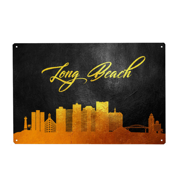 Holzbild "Long Beach California Gold" artboxONE - Städte - Long beach,California,Gold,Skyline,City,Stadt