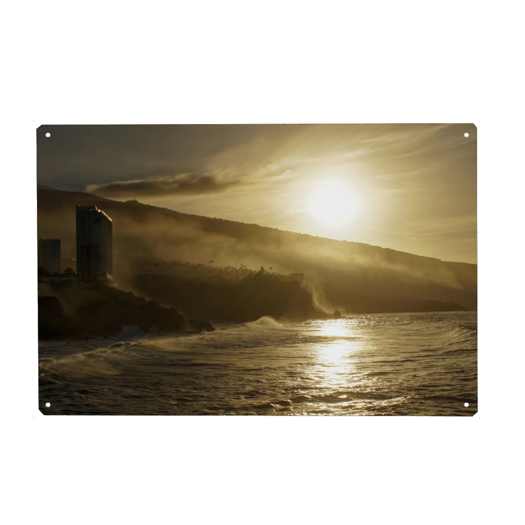 Holzbild "Sundown im Nebel des Atlantiks" artboxONE - Städte,Natur,Reise,Reise / Strand und Meer,Reise / Länder