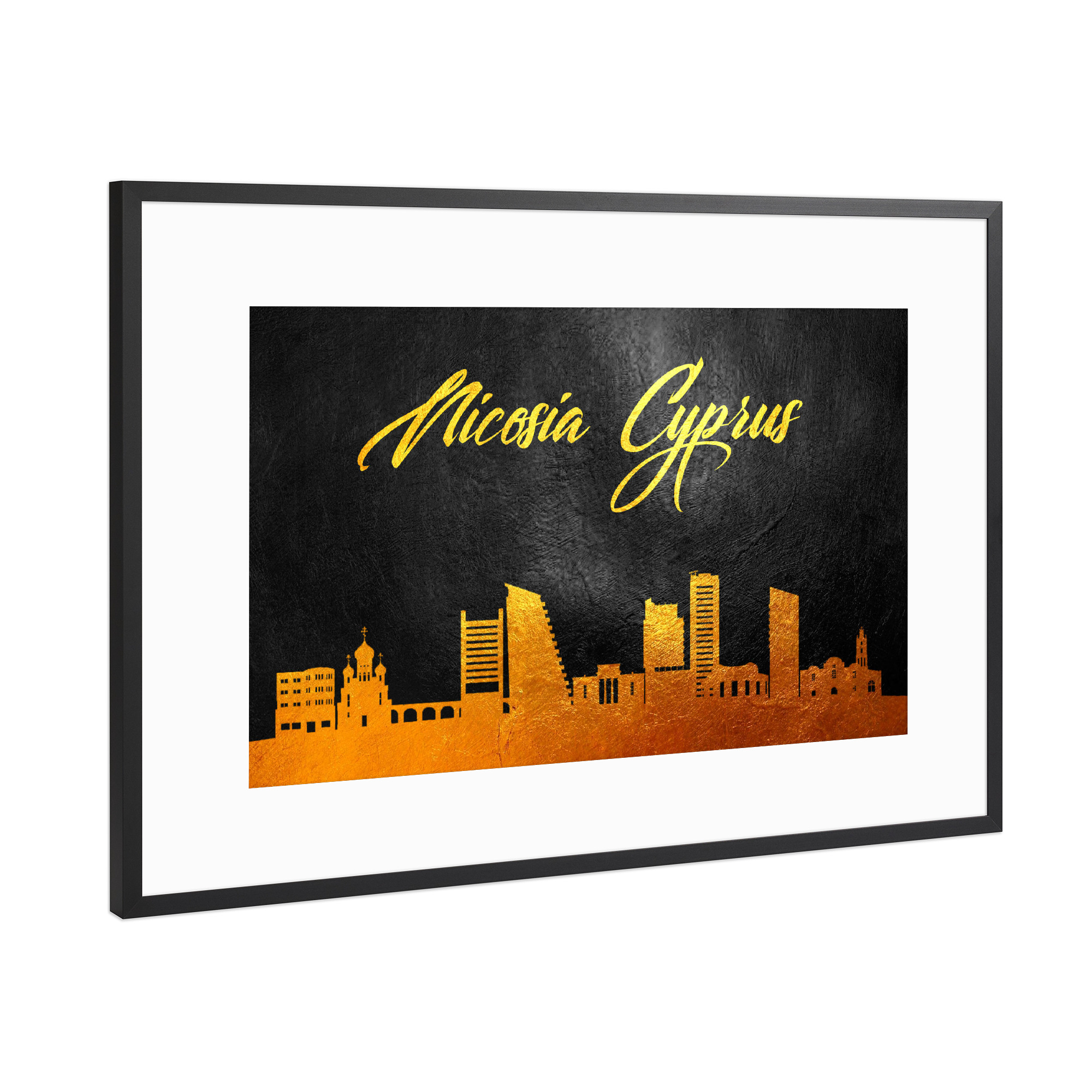 Poster mit Rahmen Schwarz (Metallic) "Nicosia France Gold Skyline" artboxONE - Städte - Gold,Skyline,Nicosia,France,City,Stadt,Frankreich
