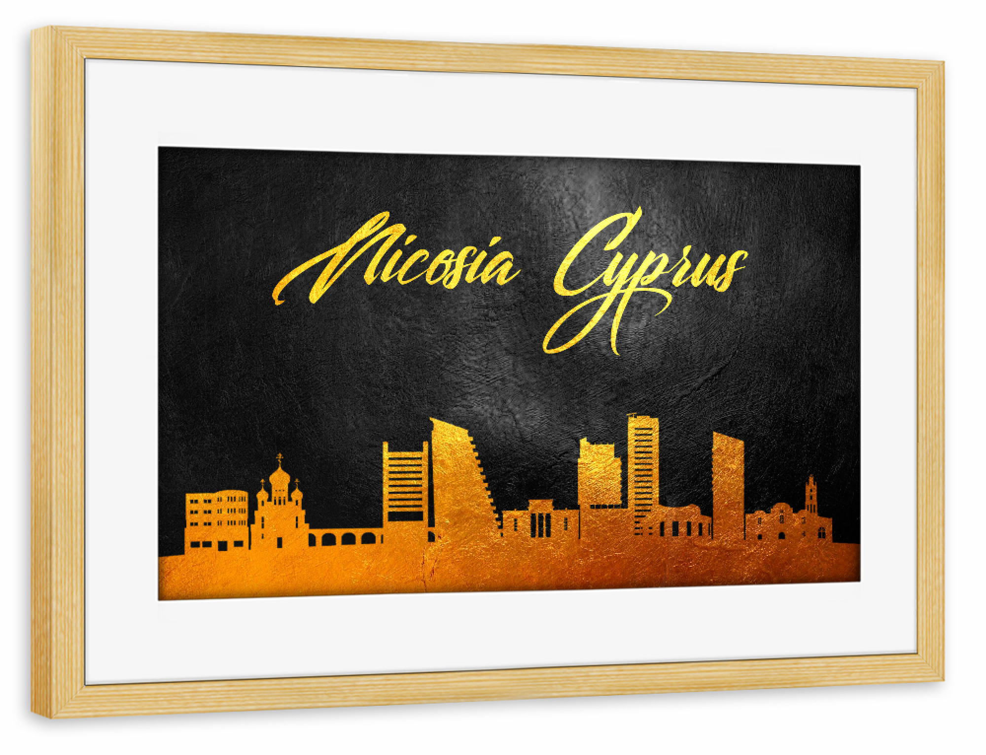 Poster mit Rahmen kiefer "Nicosia France Gold Skyline" artboxONE - Städte - Gold,Skyline,Nicosia,France,City,Stadt,Frankreich