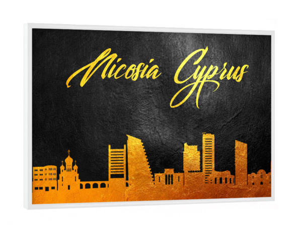 Poster mit weißem Rahmen "Nicosia France Gold Skyline" artboxONE - Städte - Gold,Skyline,Nicosia,France,City,Stadt,Frankreich
